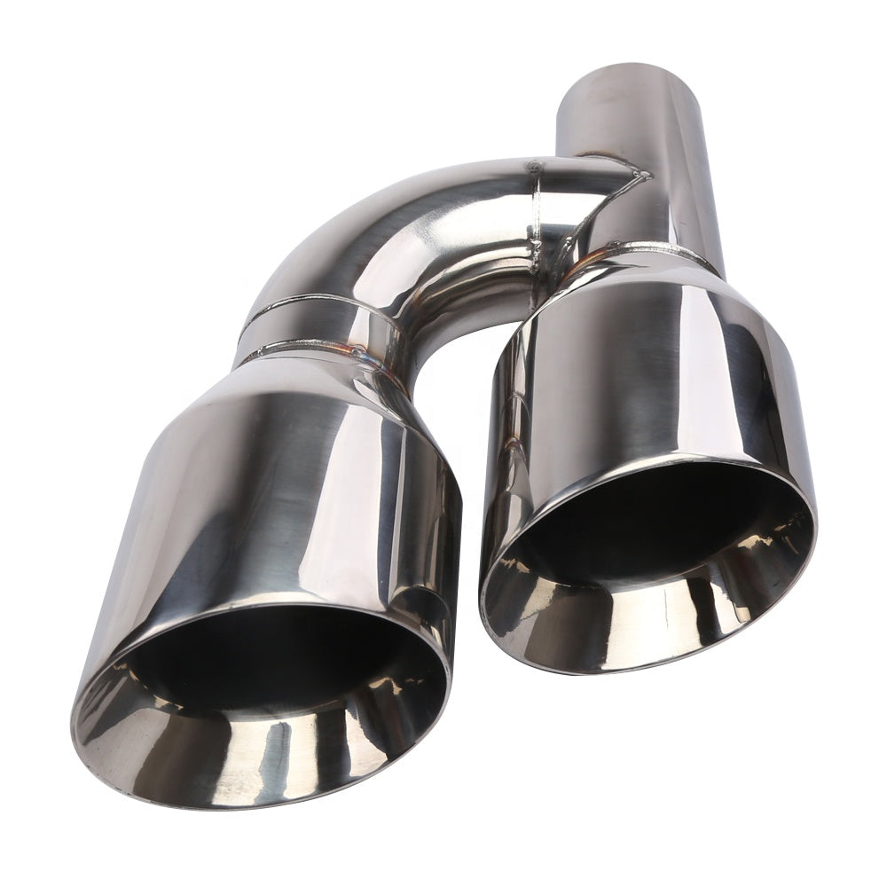 Dual 2.5" Inlet to Quad 4" Outlet H-type Exhaust Tips – Dual Wall, Slant Cut, Stainless Steel