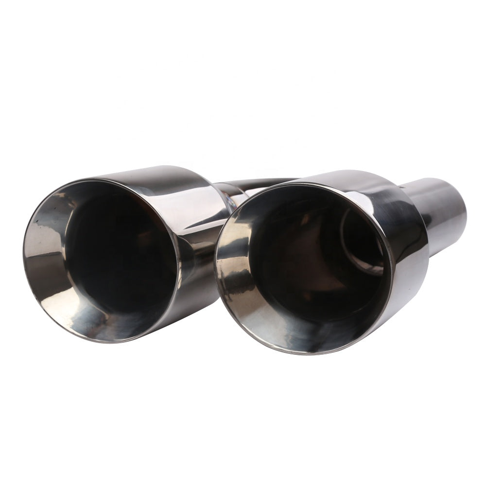 Dual 2.5" Inlet to Quad 4" Outlet H-type Exhaust Tips – Dual Wall, Slant Cut, Stainless Steel