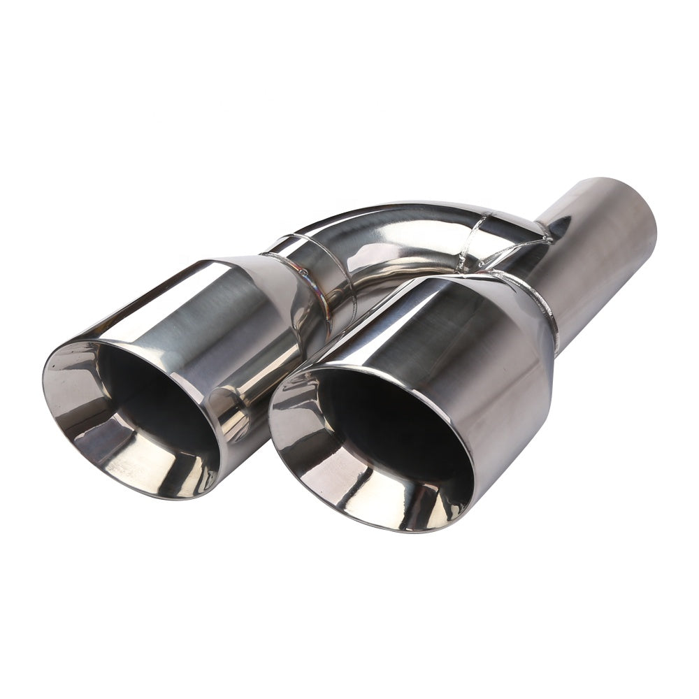 Dual 2.5" Inlet to Quad 4" Outlet H-type Exhaust Tips – Dual Wall, Slant Cut, Stainless Steel