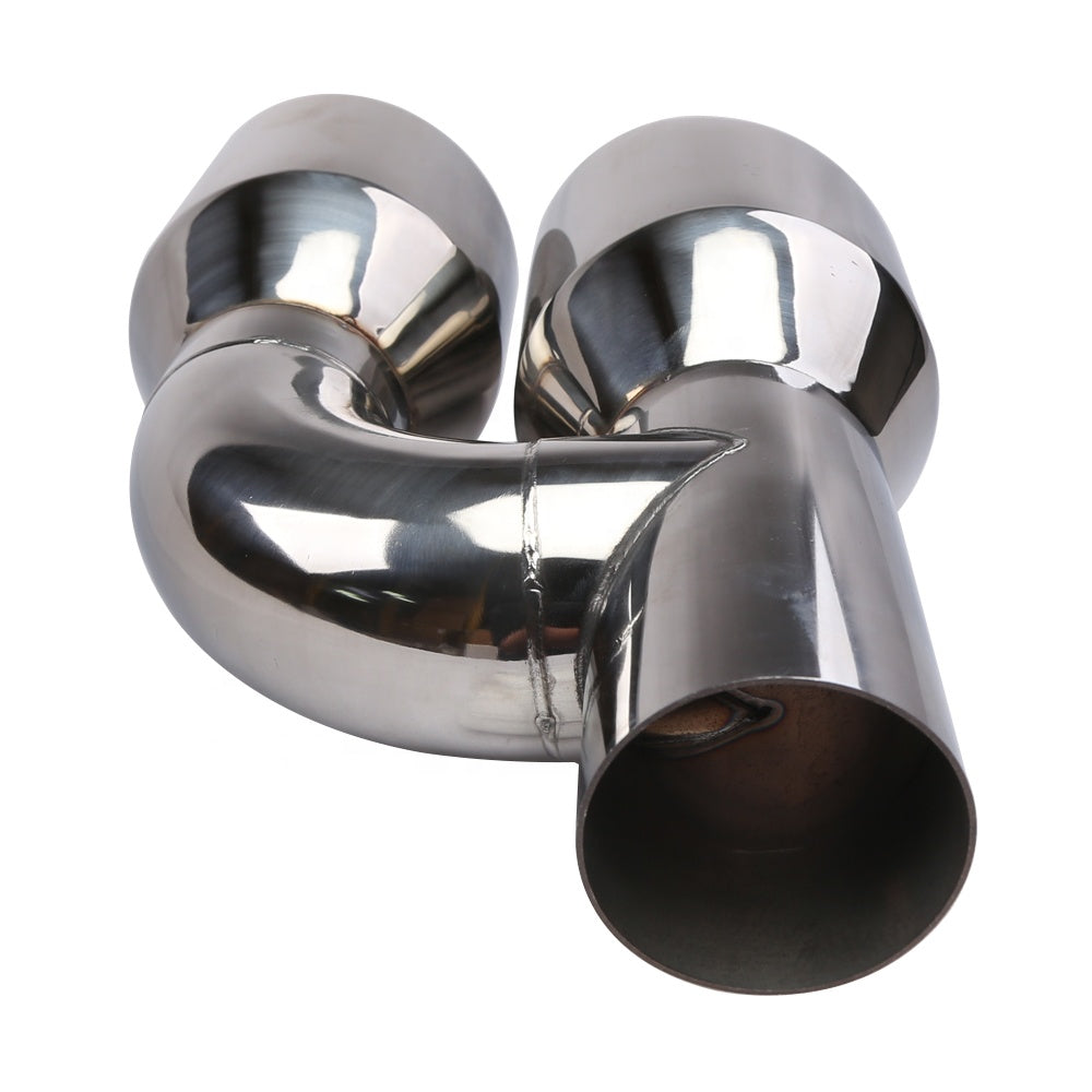 Dual 2.5" Inlet to Quad 4" Outlet H-type Exhaust Tips – Dual Wall, Slant Cut, Stainless Steel