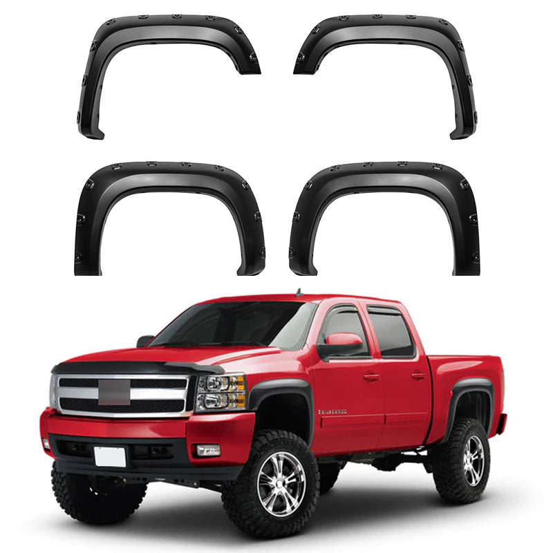 Front & Rear Fender Flares Kit – Compatible with 1999-2013 Chevy Silverado/GMC Sierra 1500, 2500HD, 3500HD