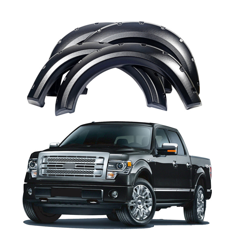 Fender Flares for 2009-2020 Ford F-150, Rough Textured Bolt-Riveted Style, 4-Piece Set