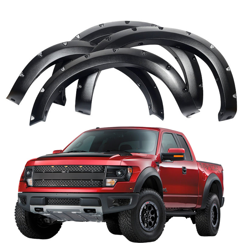 Fender Flares for 2009-2020 Ford F-150, Rough Textured Bolt-Riveted Style, 4-Piece Set