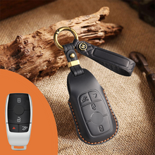 Load image into Gallery viewer, Mercedes-Benz Leather Key Fob Cover with Keychain – Full Protection for AMG, C, E, M, S, CLS, CLA, GLK, GLA, GLC, GLE Smart Key