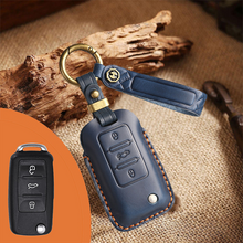 Load image into Gallery viewer, Genuine Leather Key Fob Cover for Volkswagen & Skoda – 3-5 Button Flip Key Pouch with Key Ring & Hook