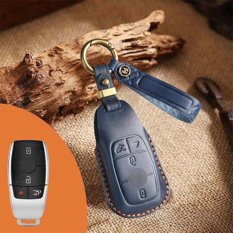Mercedes-Benz Leather Key Fob Cover with Keychain – Full Protection for AMG, C, E, M, S, CLS, CLA, GLK, GLA, GLC, GLE Smart Key