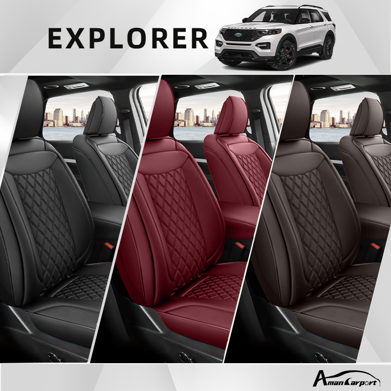 Amancarport Custom Fit Car Seat Covers Full Set For Ford Explorer 6-7 Seats (2020-2025)