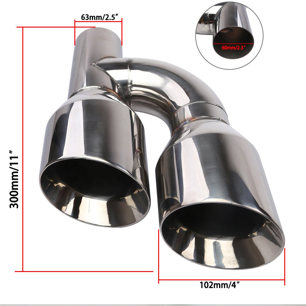 Dual 2.5" Inlet to Quad 4" Outlet H-type Exhaust Tips – Dual Wall, Slant Cut, Stainless Steel