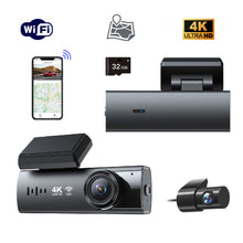 Load image into Gallery viewer, 4K Dash Cam Front and Rear with WiFi & GPS, Mini Hidden Car Camera Recorder