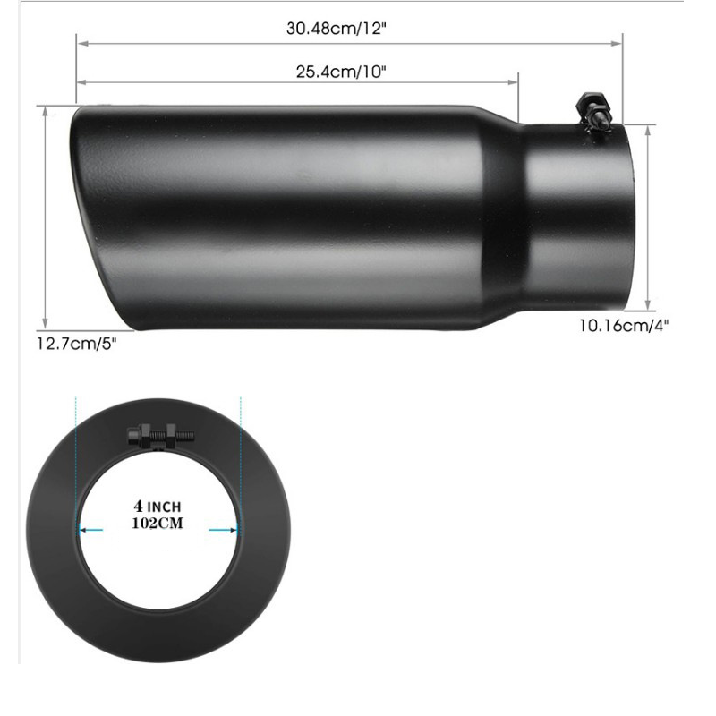 Universal Diesel Truck Angled Black 4 inch Inlet 5 inch Outlet Exhaust Tip Stainless Steel