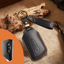 Load image into Gallery viewer, Genuine Leather Key Fob Cover for Volkswagen & Skoda – 3-5 Button Flip Key Pouch with Key Ring & Hook