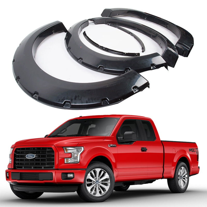 Fender Flares for 2009-2020 Ford F-150, Rough Textured Bolt-Riveted Style, 4-Piece Set