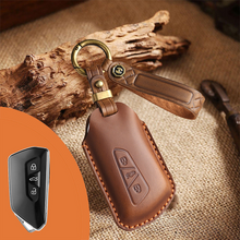 Load image into Gallery viewer, Genuine Leather Key Fob Cover for Volkswagen & Skoda – 3-5 Button Flip Key Pouch with Key Ring & Hook
