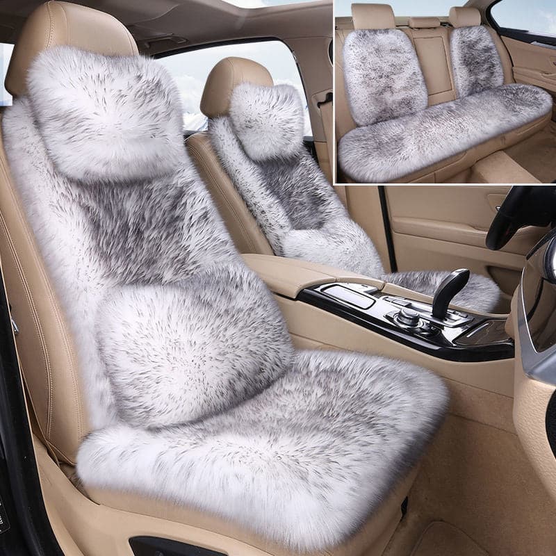 Faux Rabbit Fur Car Seat Cushion | Warm Plush Memory Foam | Non-Slip Back | Universal Fit (Gray, 1pc)