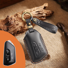 Load image into Gallery viewer, Genuine Leather Key Fob Cover for Volkswagen & Skoda – 3-5 Button Flip Key Pouch with Key Ring & Hook