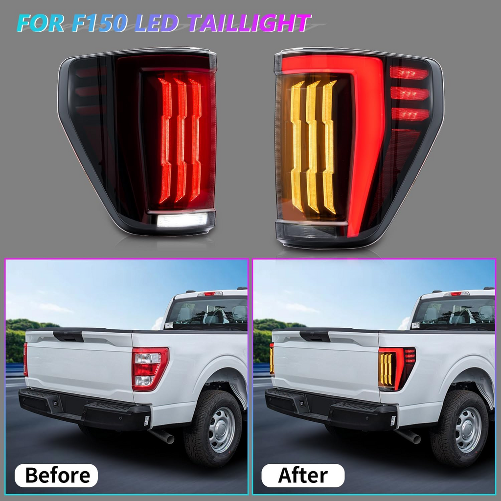 LED Tail Lights for 2021–2024 Ford F-150 – Sequential Turn Signals, Plug & Play Pair