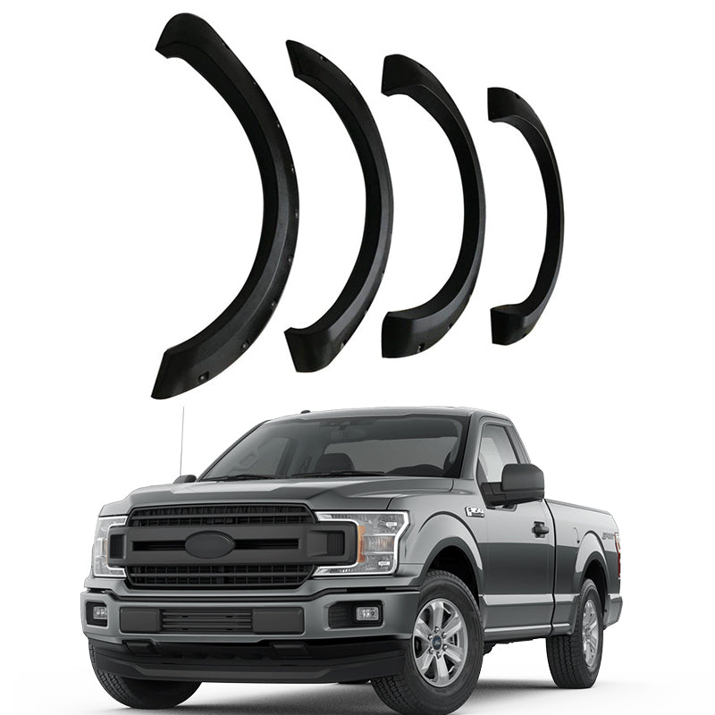 Fender Flares for 2009-2020 Ford F-150, Rough Textured Bolt-Riveted Style, 4-Piece Set