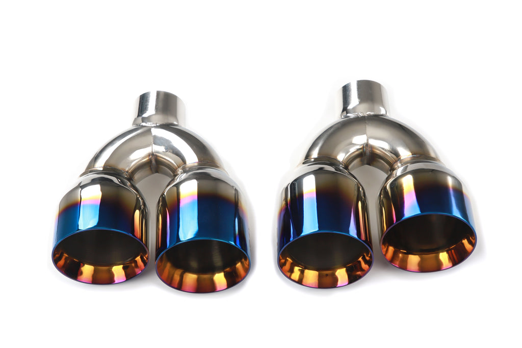 Dual Slant-Cut Stainless Steel Exhaust Tip – 10" Long Blue, Black, Silver Universal Bolt-On Exhaust Pipe