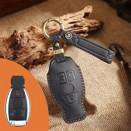 Mercedes-Benz Leather Key Fob Cover with Keychain – Full Protection for AMG, C, E, M, S, CLS, CLA, GLK, GLA, GLC, GLE Smart Key