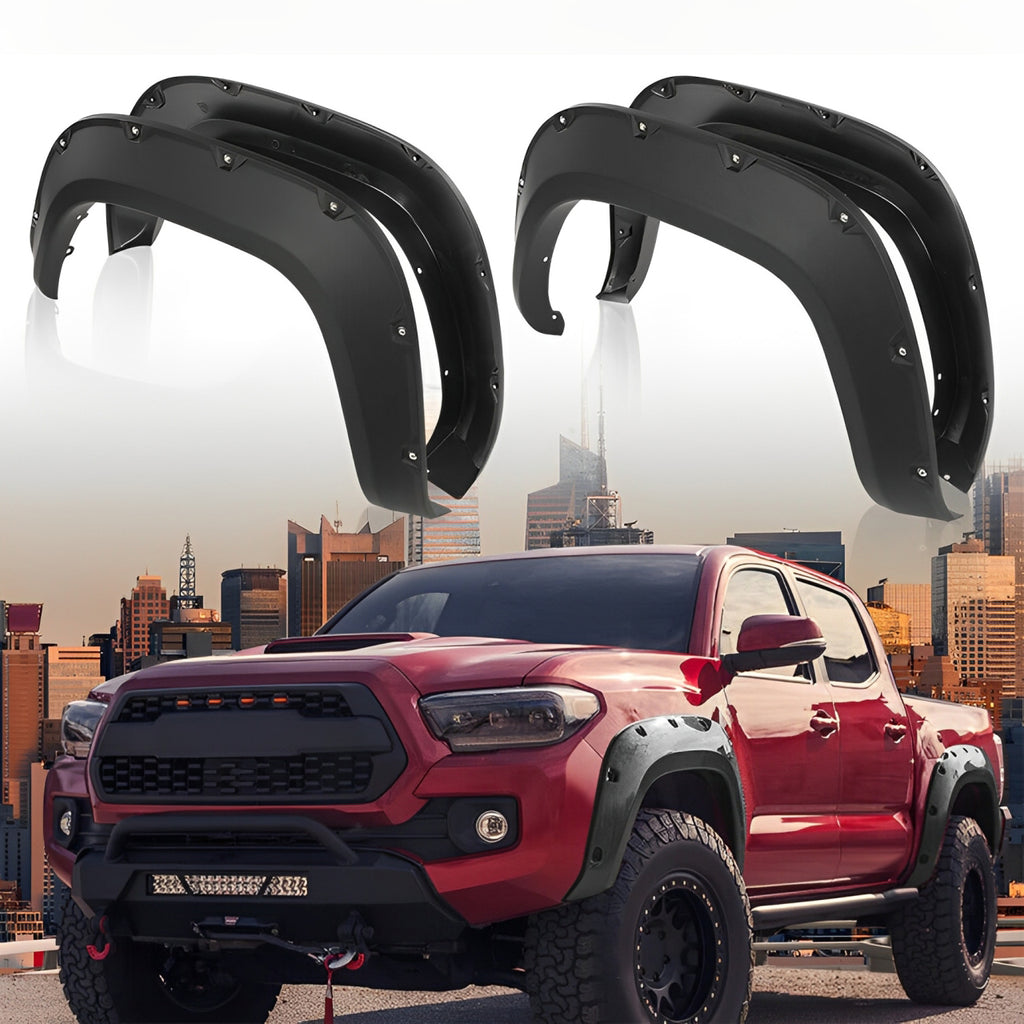 Fender Flares for 2005-2023 Toyota Tacoma , Pocket-Riveted Style ABS Thermo Plastic, Matte Black