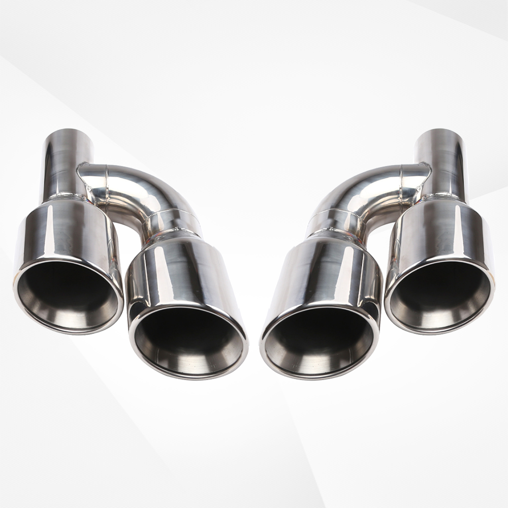 Dual 2.5" Inlet to Quad 4" Outlet H-type Exhaust Tips – Dual Wall, Slant Cut, Stainless Steel