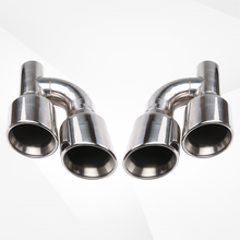 Load image into Gallery viewer, Dual 2.5" Inlet to Quad 4" Outlet H-type Exhaust Tips – Dual Wall, Slant Cut, Stainless Steel