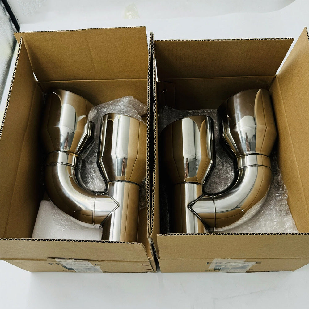 Dual 2.5" Inlet to Quad 4" Outlet H-type Exhaust Tips – Dual Wall, Slant Cut, Stainless Steel