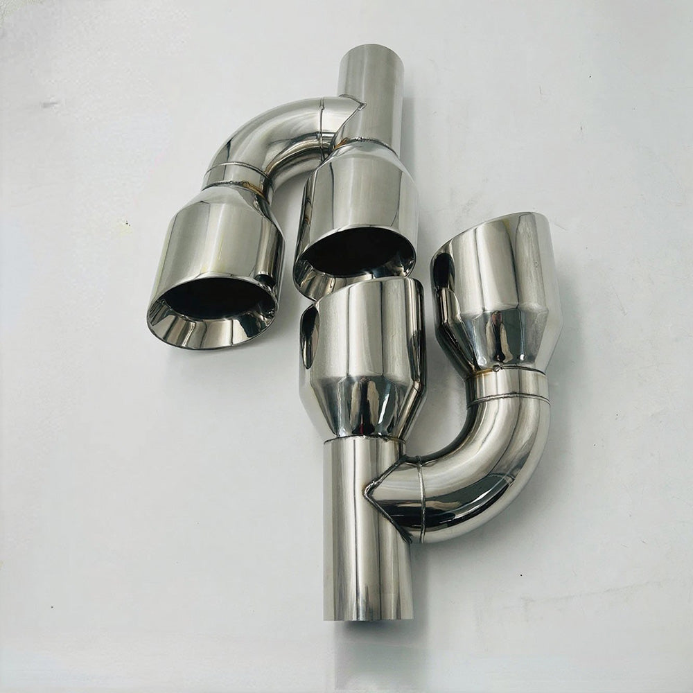 Dual 2.5" Inlet to Quad 4" Outlet H-type Exhaust Tips – Dual Wall, Slant Cut, Stainless Steel