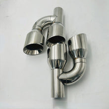 Load image into Gallery viewer, Dual 2.5" Inlet to Quad 4" Outlet H-type Exhaust Tips – Dual Wall, Slant Cut, Stainless Steel