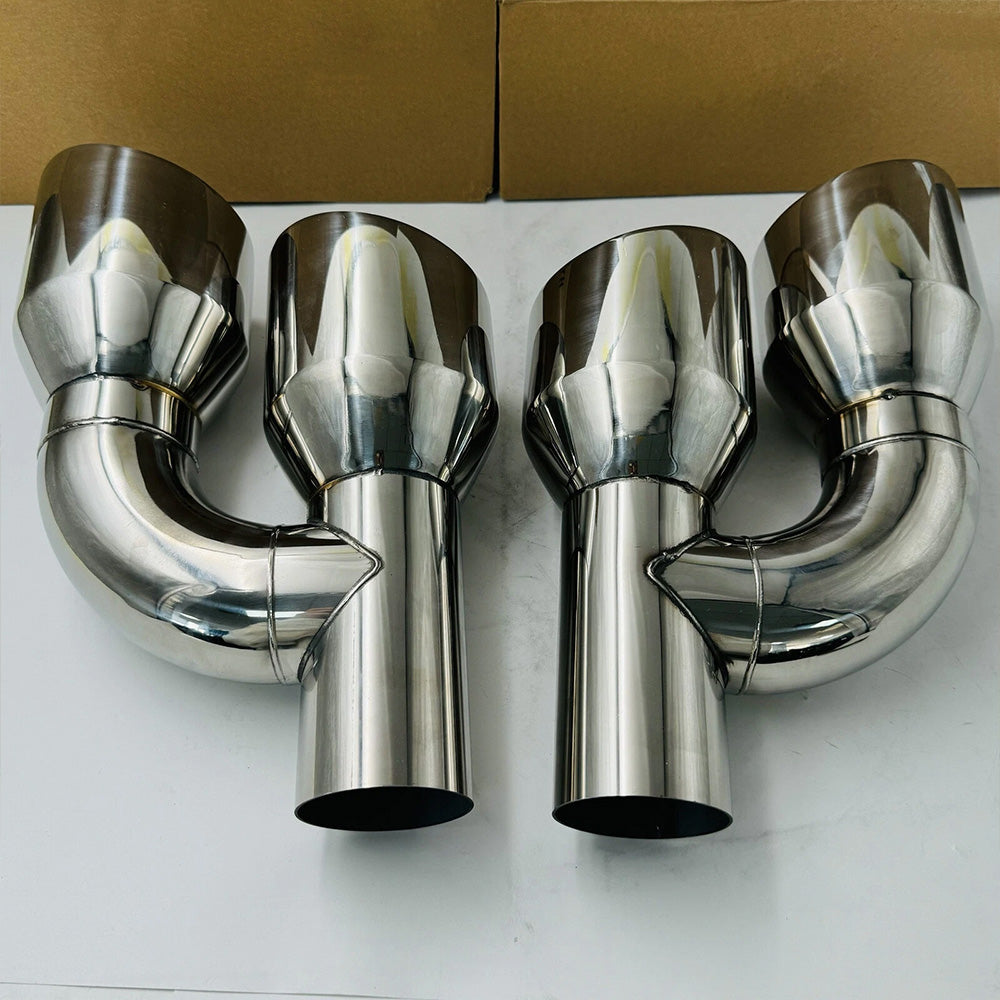 Dual 2.5" Inlet to Quad 4" Outlet H-type Exhaust Tips – Dual Wall, Slant Cut, Stainless Steel