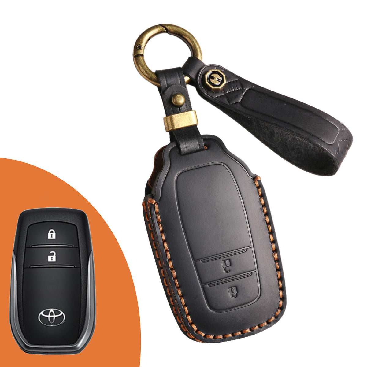 QBUC Genuine Leather Key Fob Cover For Toyota Tundra Venza Sequoia