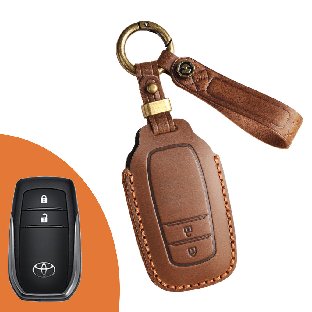 Genuine Leather Key Fob Cover for Toyota Tundra, Sequoia, Sienna, Camry, Corolla, Highlander, Prius Prime, RAV4 Prime, C-HR
