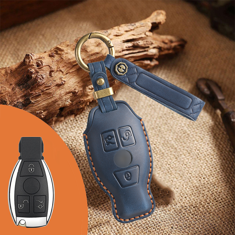 Mercedes-Benz Leather Key Fob Cover with Keychain – Full Protection for AMG, C, E, M, S, CLS, CLA, GLK, GLA, GLC, GLE Smart Key