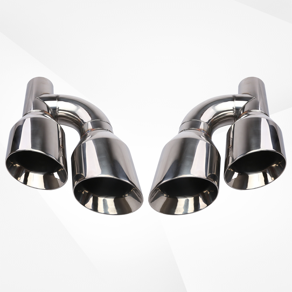 Dual 2.5" Inlet to Quad 4" Outlet H-type Exhaust Tips – Dual Wall, Slant Cut, Stainless Steel