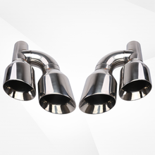 Load image into Gallery viewer, Dual 2.5" Inlet to Quad 4" Outlet H-type Exhaust Tips – Dual Wall, Slant Cut, Stainless Steel