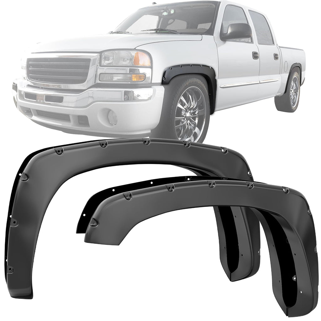Front & Rear Fender Flares Kit – Compatible with 1999-2013 Chevy Silverado/GMC Sierra 1500, 2500HD, 3500HD