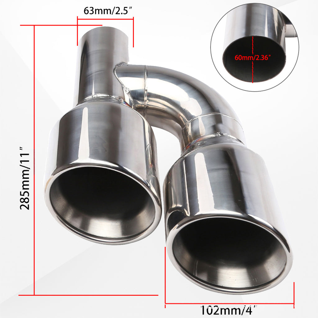 Dual 2.5" Inlet to Quad 4" Outlet H-type Exhaust Tips – Dual Wall, Slant Cut, Stainless Steel