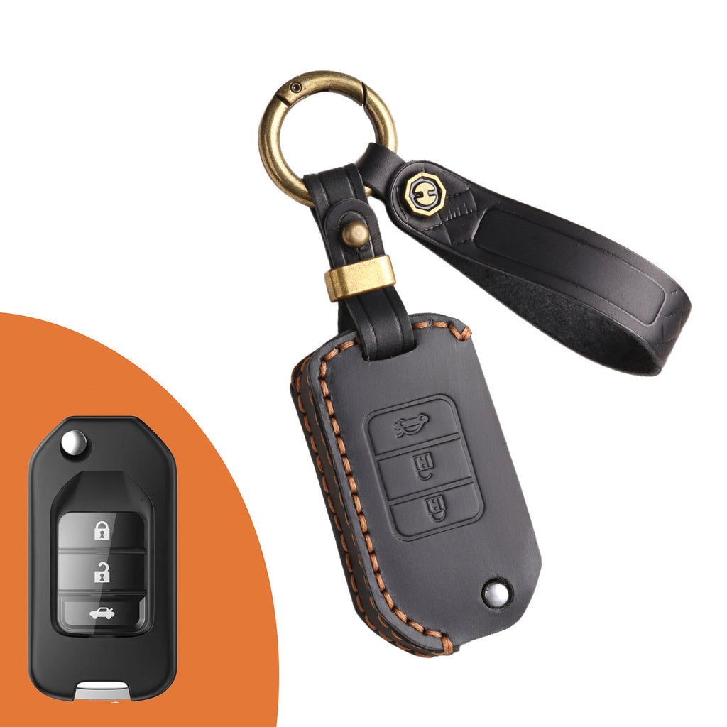 Genuine Leather Key Fob Cover for Honda Civic, Accord, Pilot, CR-V, HR-V, Insight, Odyssey