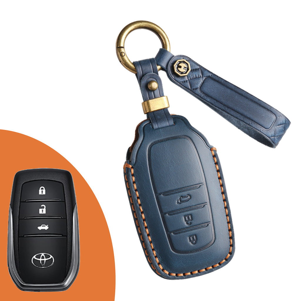 Genuine Leather Key Fob Cover for Toyota Tundra, Sequoia, Sienna, Camry, Corolla, Highlander, Prius Prime, RAV4 Prime, C-HR
