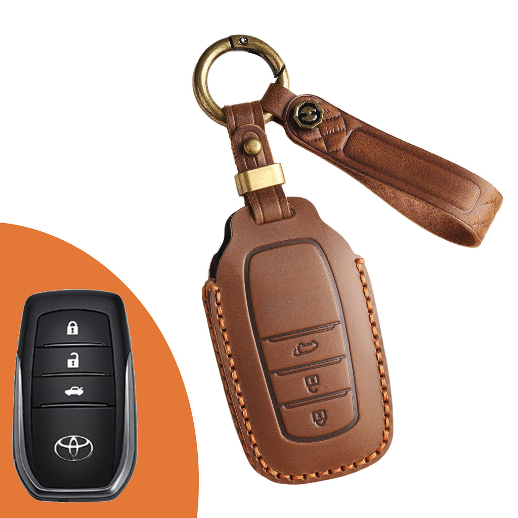 Genuine Leather Key Fob Cover for Toyota Tundra, Sequoia, Sienna, Camry, Corolla, Highlander, Prius Prime, RAV4 Prime, C-HR