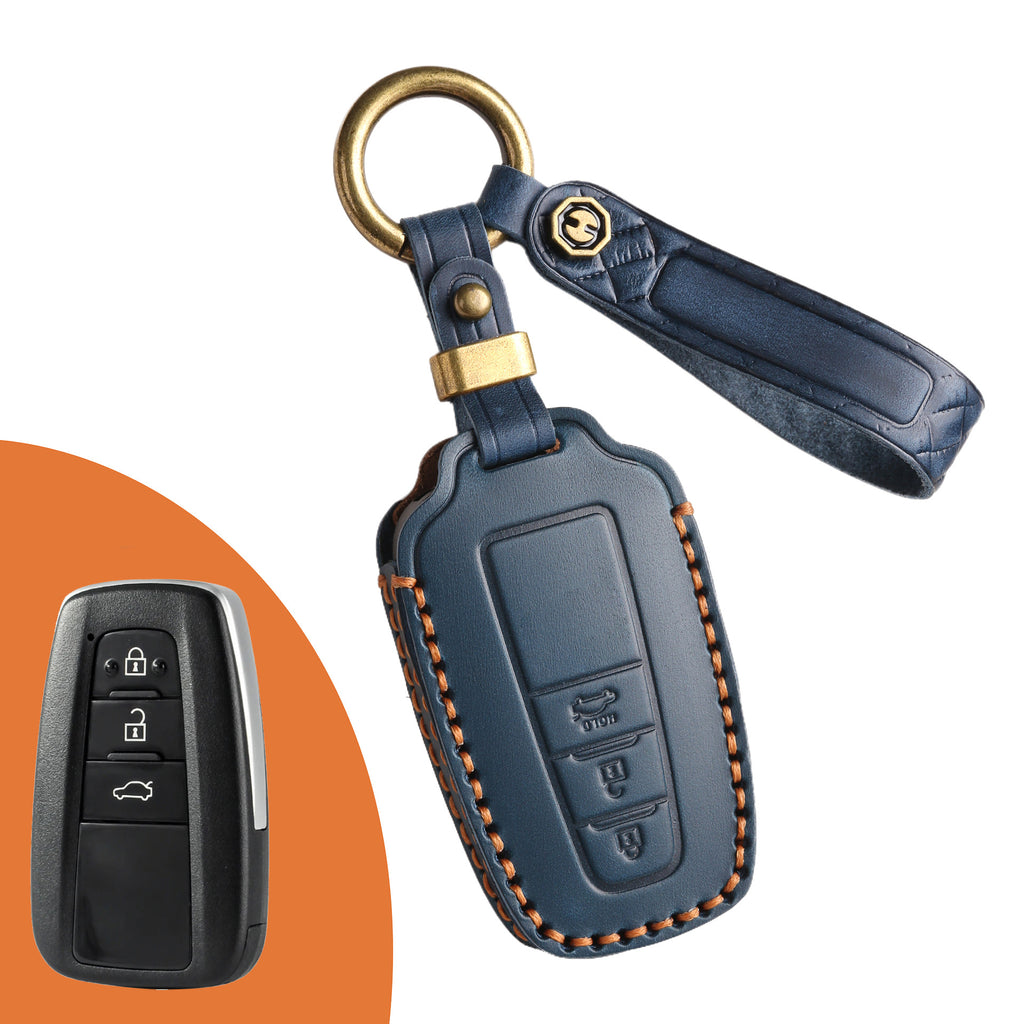 Genuine Leather Key Fob Cover for Toyota Tundra, Sequoia, Sienna, Camry, Corolla, Highlander, Prius Prime, RAV4 Prime, C-HR