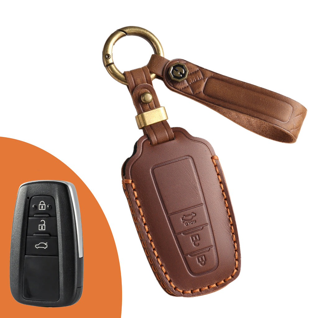 Genuine Leather Key Fob Cover for Toyota Tundra, Sequoia, Sienna, Camry, Corolla, Highlander, Prius Prime, RAV4 Prime, C-HR