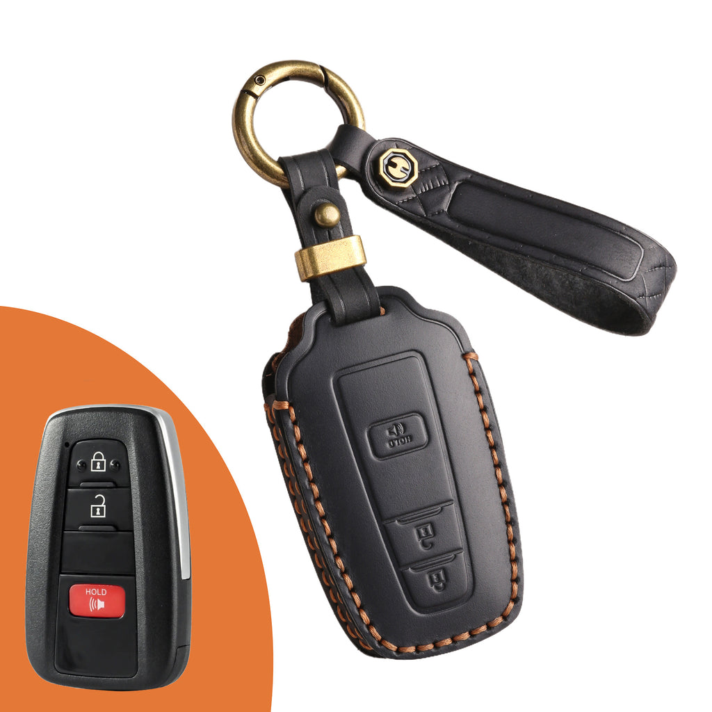 Genuine Leather Key Fob Cover for Toyota Tundra, Sequoia, Sienna, Camry, Corolla, Highlander, Prius Prime, RAV4 Prime, C-HR