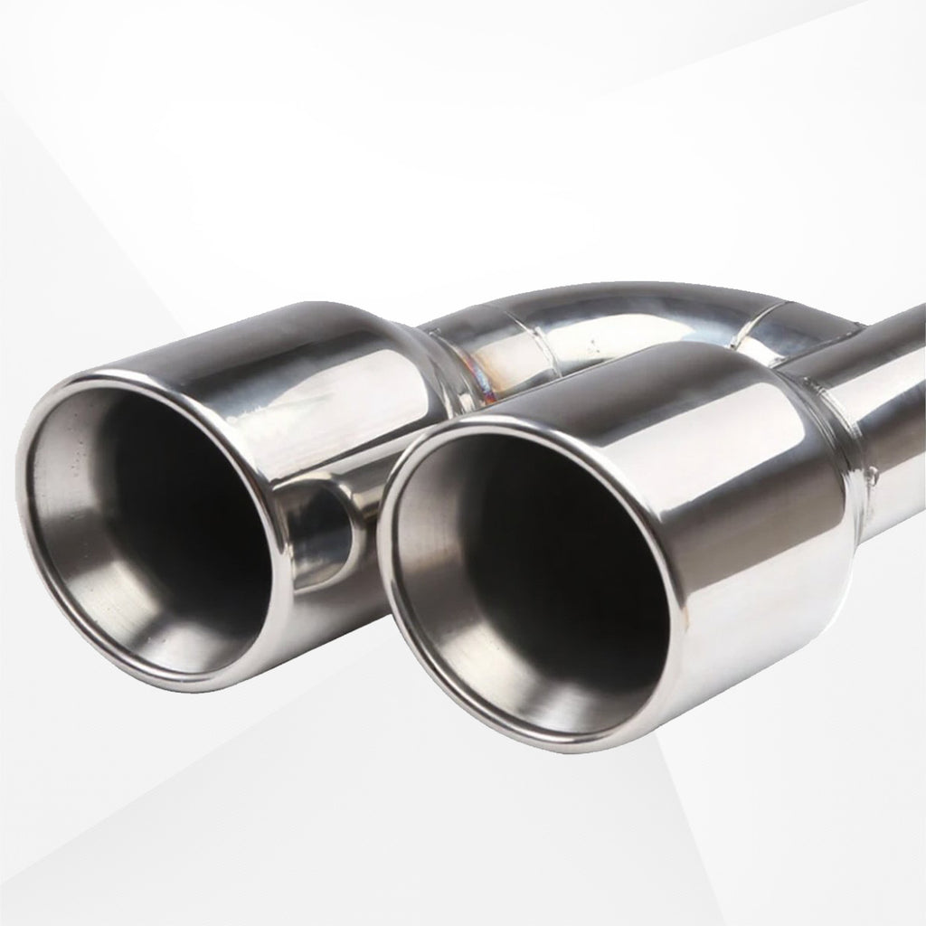 Dual 2.5" Inlet to Quad 4" Outlet H-type Exhaust Tips – Dual Wall, Slant Cut, Stainless Steel