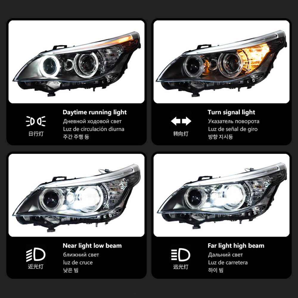 Headlights for BMW 5 Series E60 (2003–2010), Angel Eye Projector Lens Modified Headlamp Assembly
