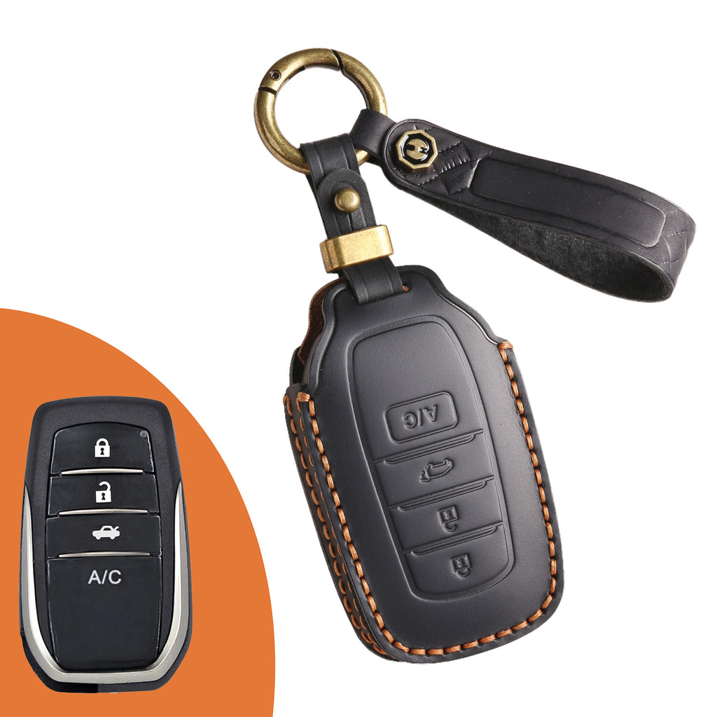 Genuine Leather Key Fob Cover for Toyota Tundra, Sequoia, Sienna, Camry, Corolla, Highlander, Prius Prime, RAV4 Prime, C-HR