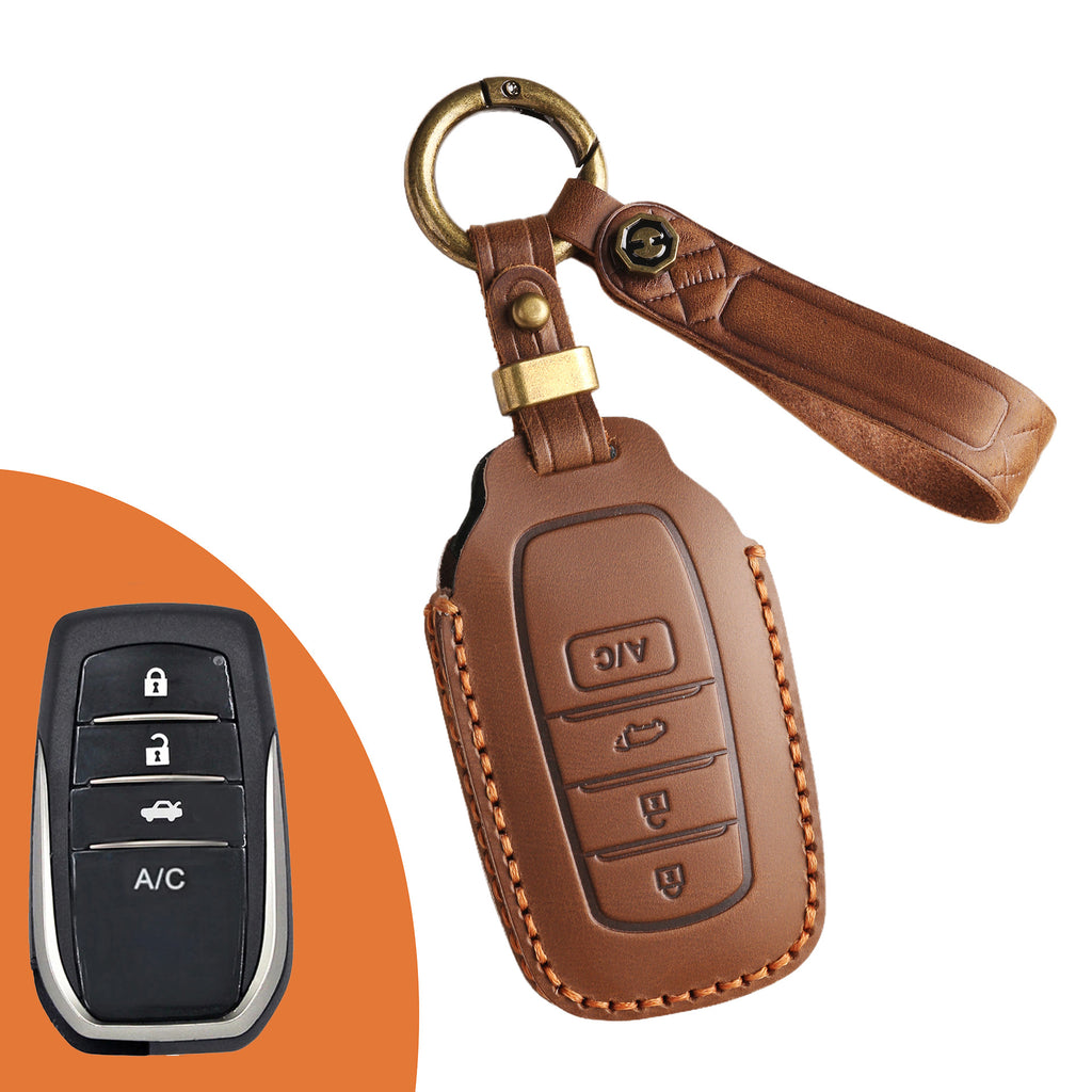 Genuine Leather Key Fob Cover for Toyota Tundra, Sequoia, Sienna, Camry, Corolla, Highlander, Prius Prime, RAV4 Prime, C-HR