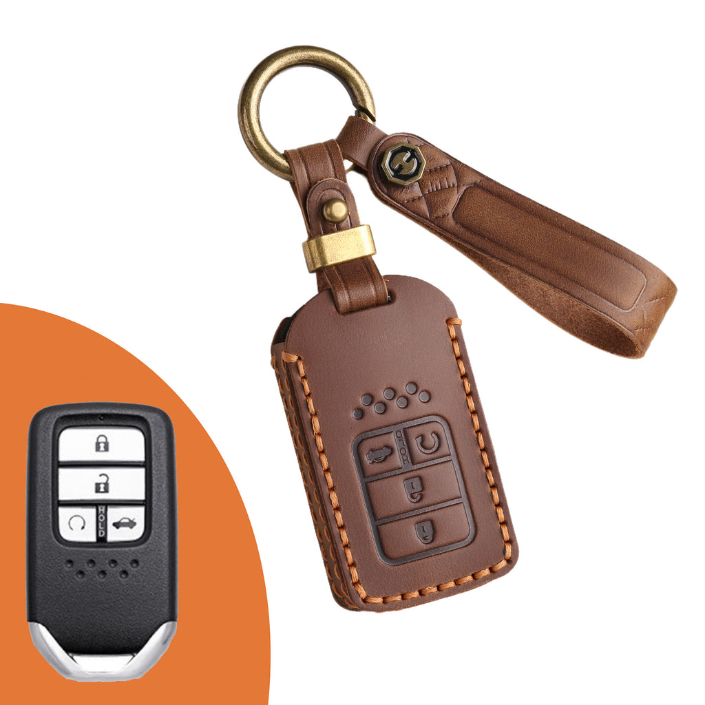 Genuine Leather Key Fob Cover for Honda Civic, Accord, Pilot, CR-V, HR-V, Insight, Odyssey