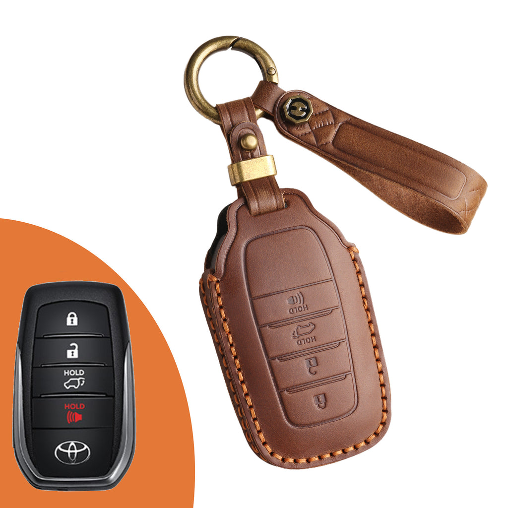Genuine Leather Key Fob Cover for Toyota Tundra, Sequoia, Sienna, Camry, Corolla, Highlander, Prius Prime, RAV4 Prime, C-HR