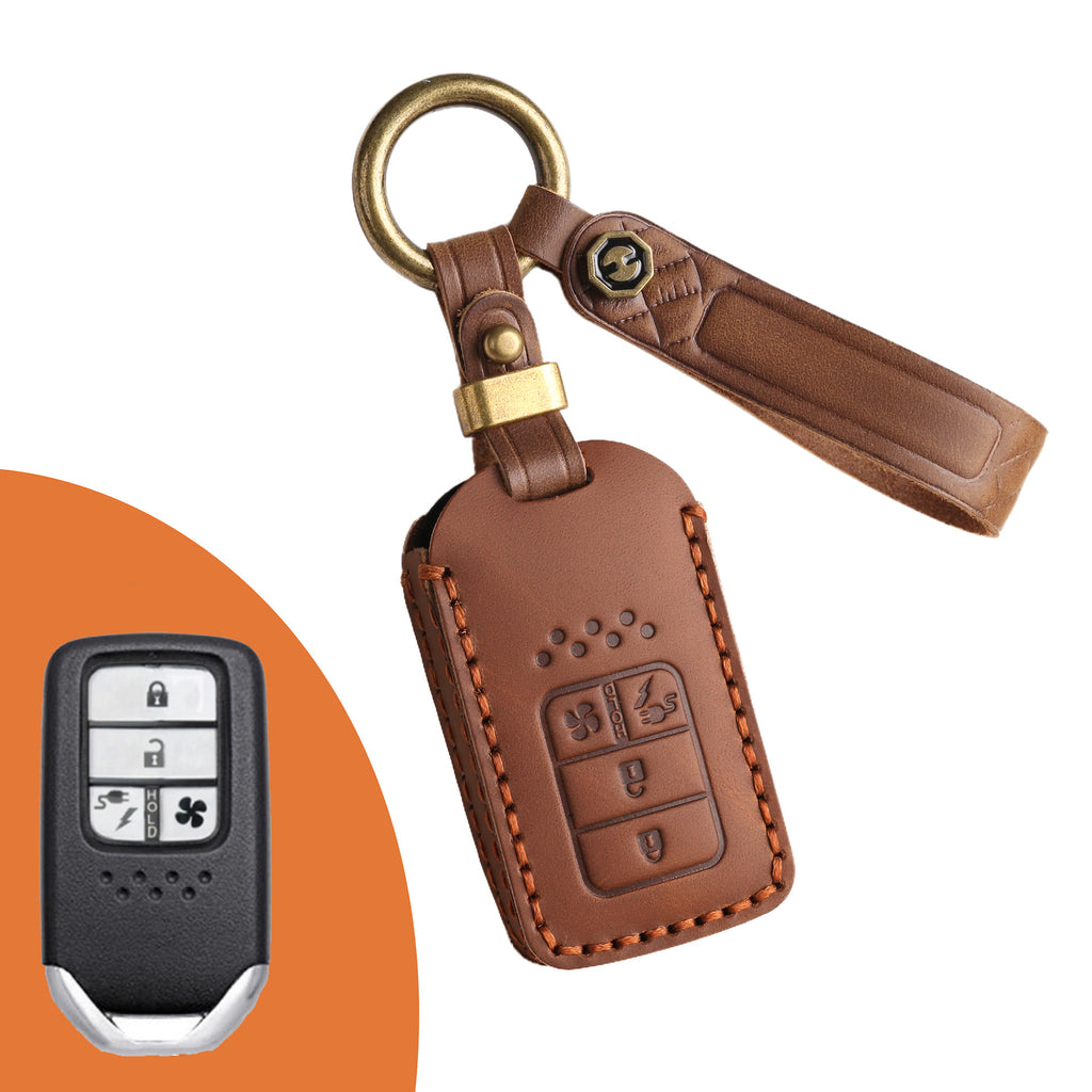 Genuine Leather Key Fob Cover for Honda Civic, Accord, Pilot, CR-V, HR-V, Insight, Odyssey